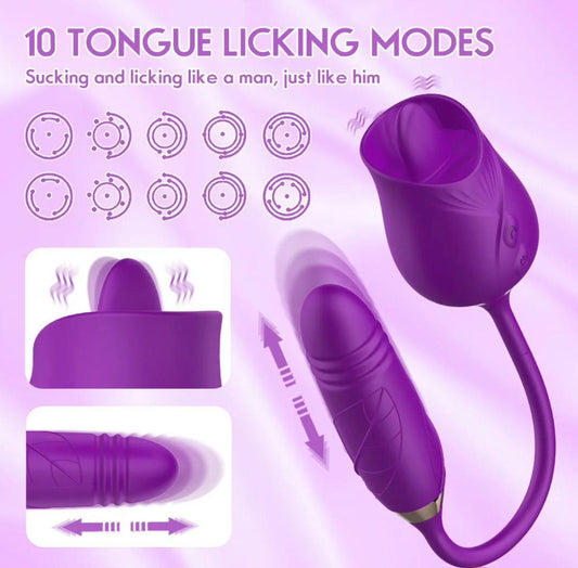 DRANIT TONGUE LICKING VIBRATOR WITH DILDO TELESCOPIC VIBRATOR STIMULATOR CLITORIS VIBRATOR SEX TOYS FOR WOMEN (MULTIE)